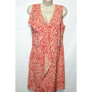 ANN TAYLOR V Neck Multi-Print Ruffled Dress Size 6